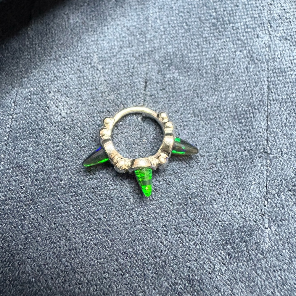 Maria Tash Triple Short Black Opal Spike Granulated Hoop Earring